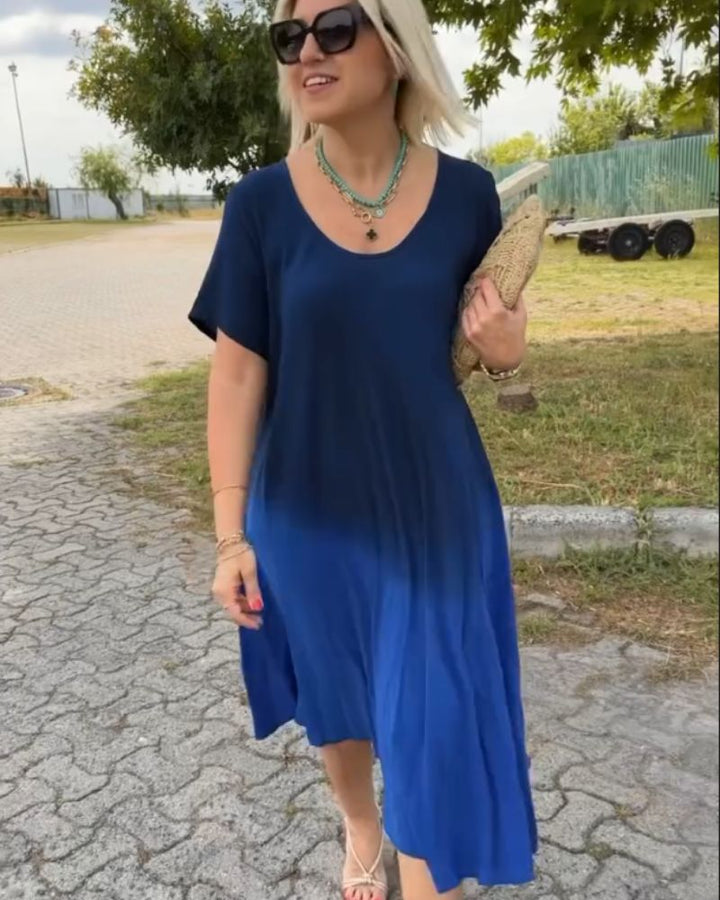 MILAS - ELEGANT COTTON DRESS WITH ROUND NECK