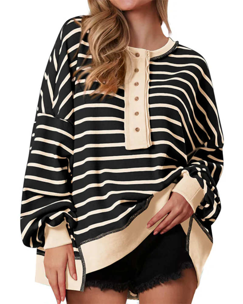 POLANA - Casual Oversized Striped Long Sleeve Sweatshirt