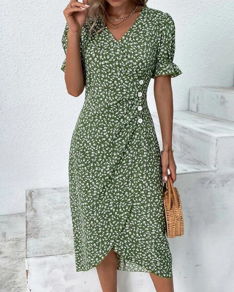 CHRISTIANA - FRESH BLOOM V-NECK DRESS