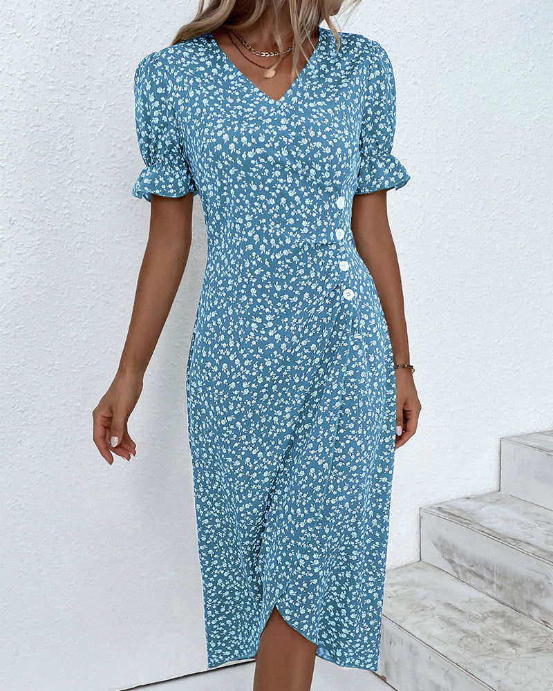 CHRISTIANA - FRESH BLOOM V-NECK DRESS