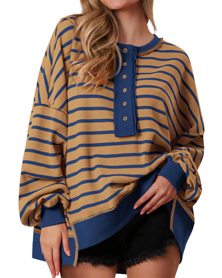POLANA - Casual Oversized Striped Long Sleeve Sweatshirt