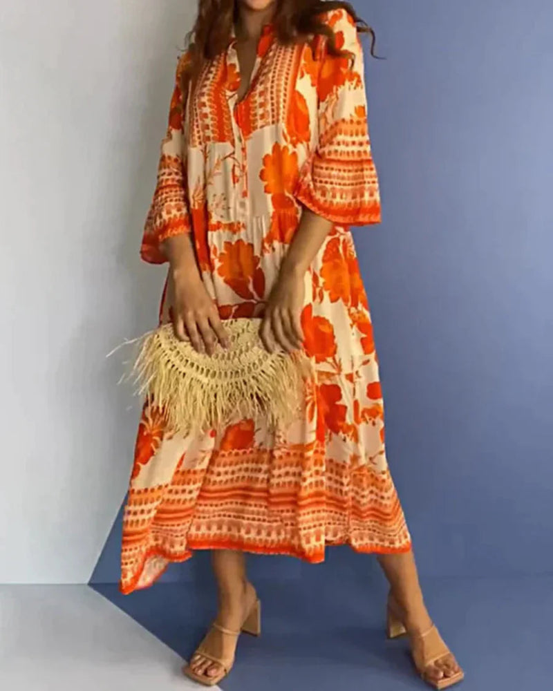 WAINA - 3/4 Length Sleeve Swing Print Dress