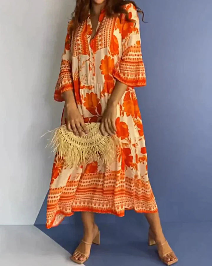 WAINA - 3/4 Length Sleeve Swing Print Dress