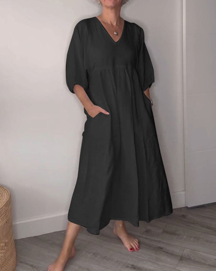 DELERA - Solid Color Mid-length Sleeve Dress