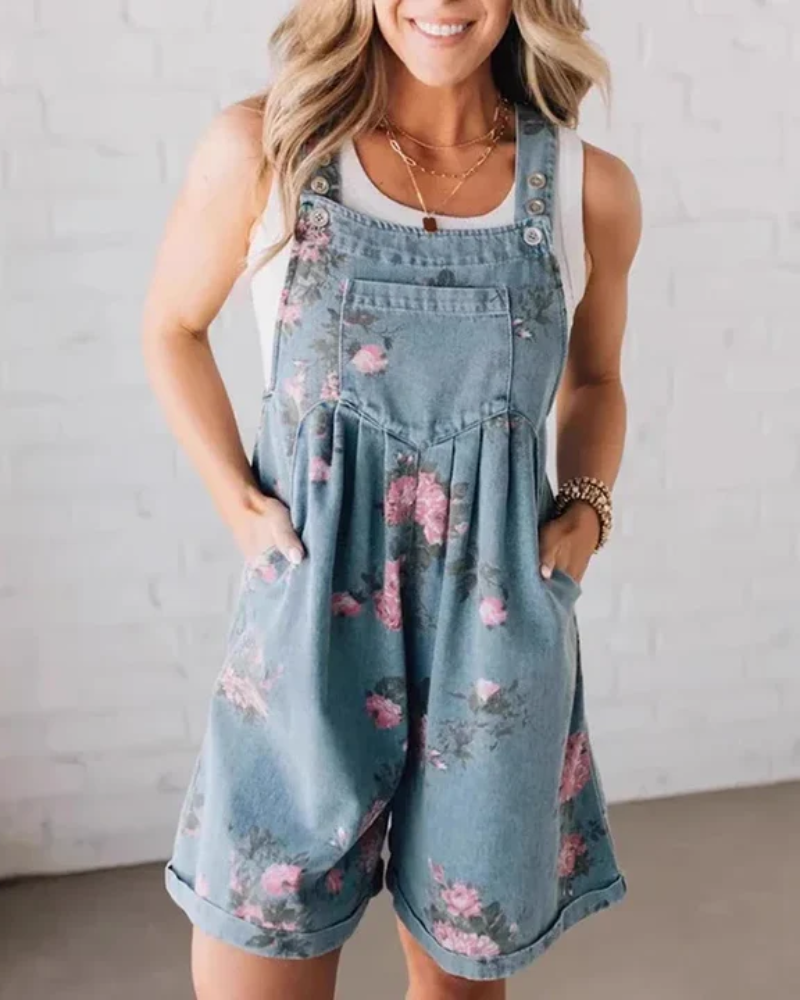 HUIGY - Tailored Floral Denim Jumpsuit