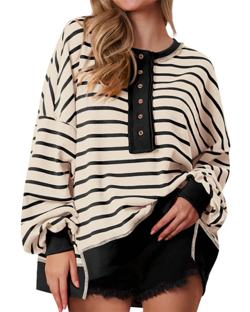 POLANA - Casual Oversized Striped Long Sleeve Sweatshirt