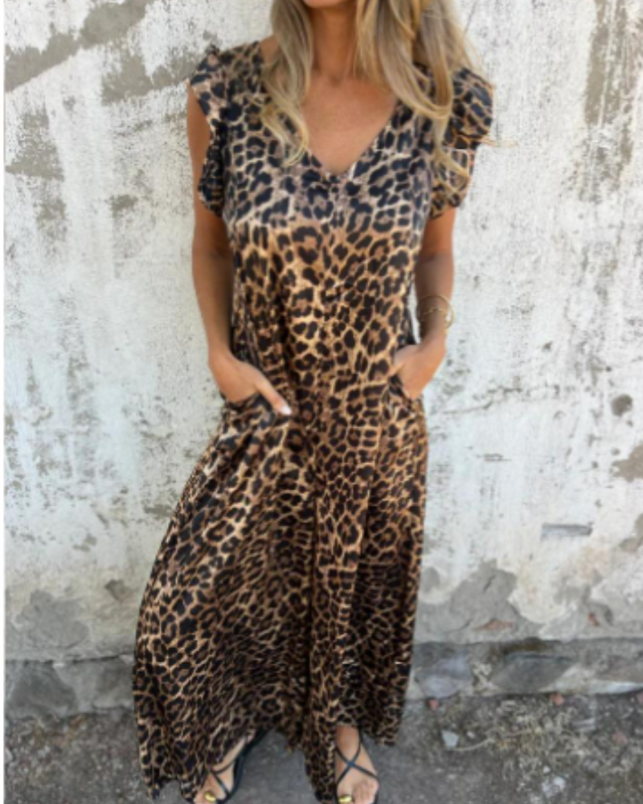 BOILIFE - LEOPARD PRINT V-NECK JUMPSUIT