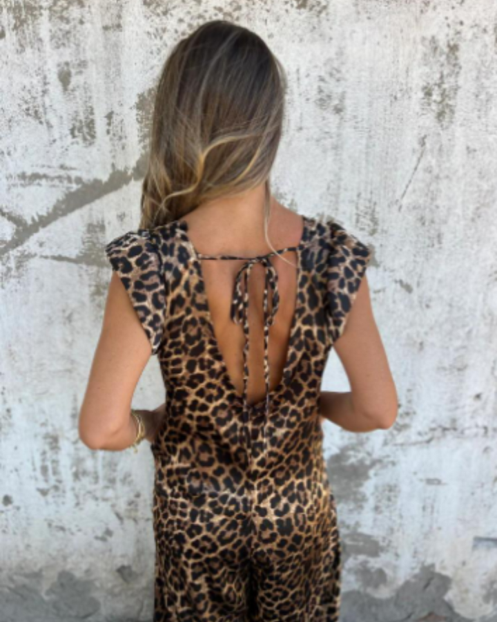 BOILIFE - LEOPARD PRINT V-NECK JUMPSUIT