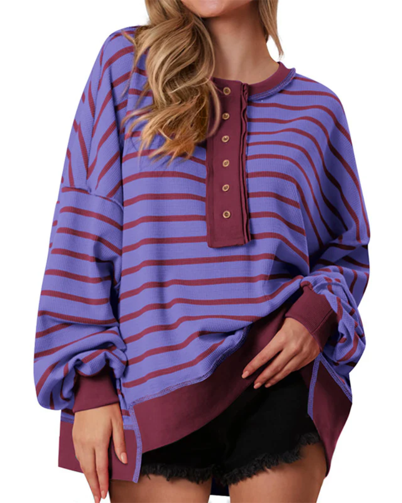 POLANA - Casual Oversized Striped Long Sleeve Sweatshirt
