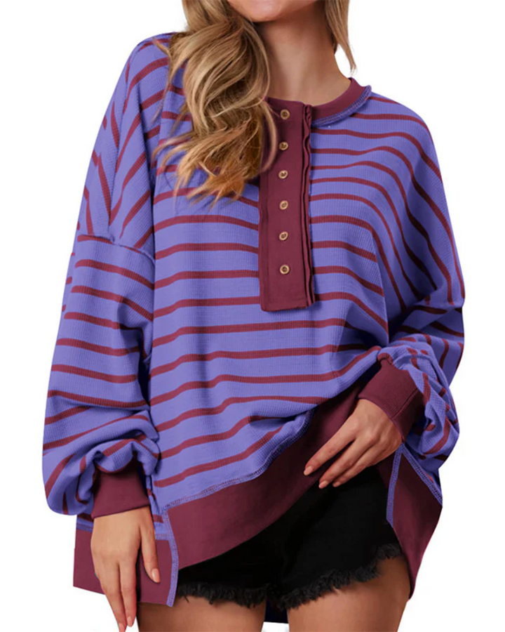 POLANA - Casual Oversized Striped Long Sleeve Sweatshirt