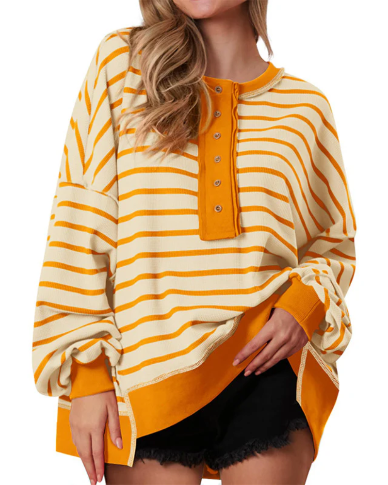 POLANA - Casual Oversized Striped Long Sleeve Sweatshirt