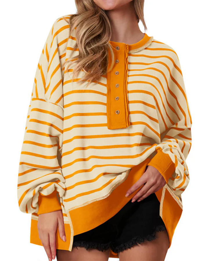 POLANA - Casual Oversized Striped Long Sleeve Sweatshirt